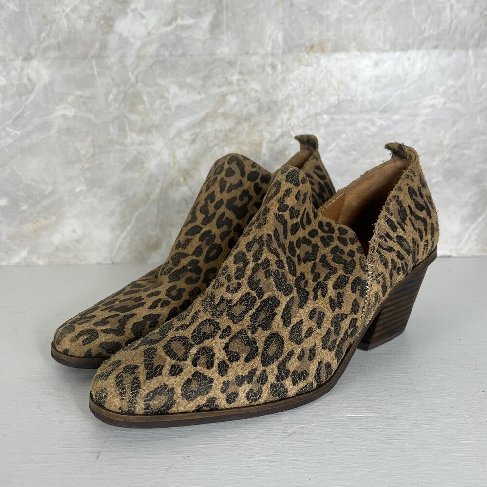 Lucky Brand Booties Women's Size 11M Leopard Print Leather Suede Ankle